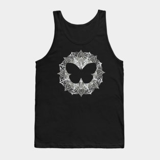 White Mandala Circle Butterfly Tank Top